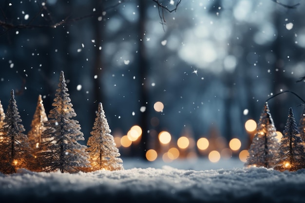 CloseUp degli alberi di Natale in un campo innevato con Bokeh