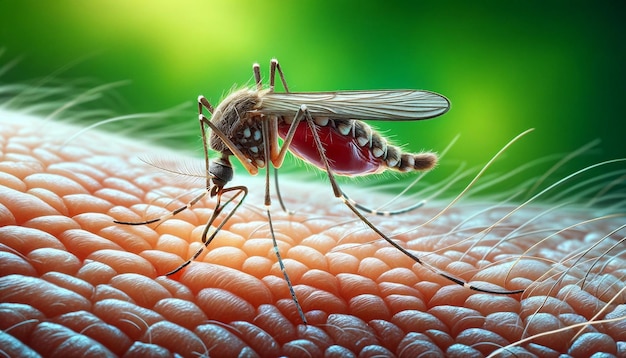 CloseUp della natura che si nutre delle zanzare Precisione sulla pelle umana