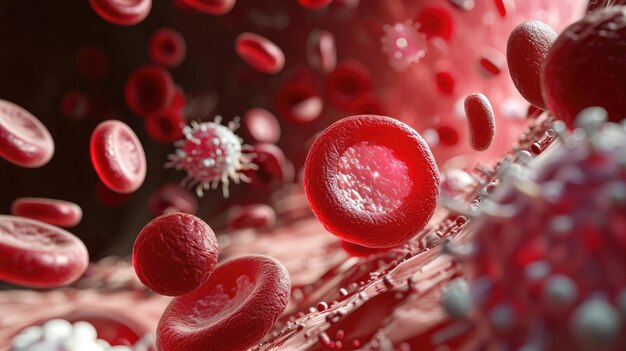 Closeup delle cellule del sangue nel flusso sanguigno