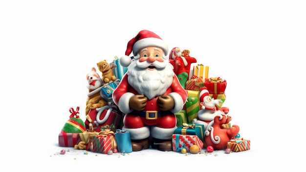 Closeup di Babbo Natale con regali di Natale isolati su sfondo bianco