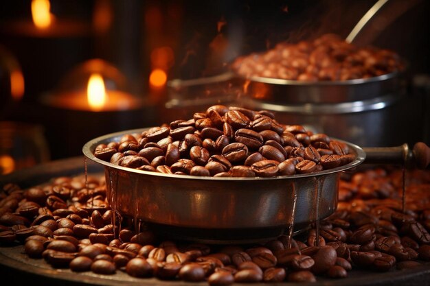 CloseUp di chicchi di caffè nel macinatore con movimento