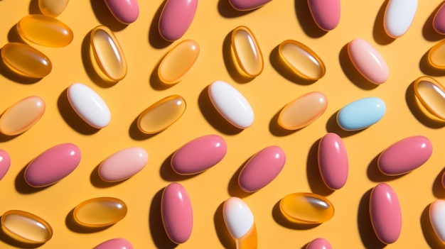 Closeup di pillole colorate droghe e farmaci prodotti farmaceutici Grandi aziende farmaceutiche