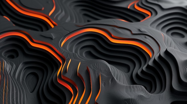 CloseUp di superficie nera con linee arancione AI generativa