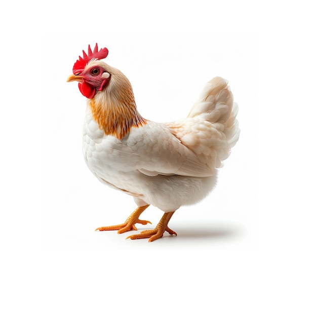 CloseUp di un pollo su uno sfondo bianco AI generativa