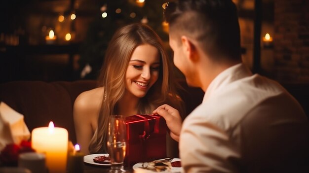 Closeup di una giovane coppia innamorata seduta in un caffè che si guarda a vicenda