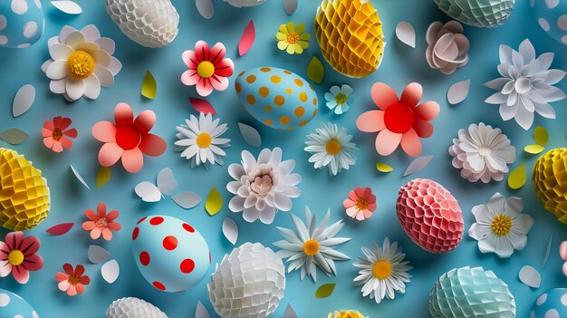 closeup fiori di carta uova foresta di caramelle pasqua design precoce latte primavera
