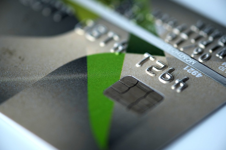 Photo closeup macro shot with credit card background