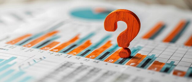 Closeup of a question mark on a business report