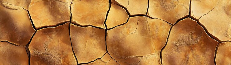 Photo closeup of cracked and weathered golden earth