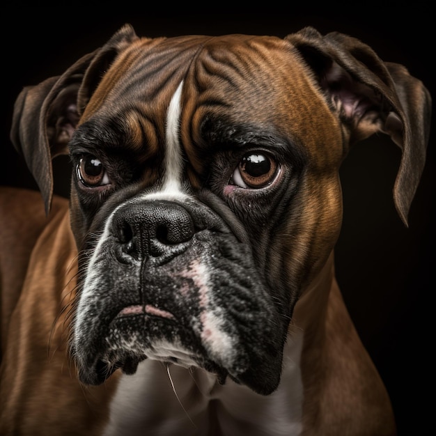 Closeup ritratto cane boxer con dettagli incantevoli su sfondo studio isolato