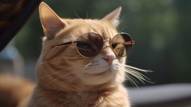 Closeup ritratto di divertente gatto zenzero indossando occhiali da sole