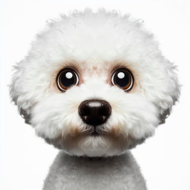 Closeup Ritratto divertente di un cane Bichon Frize sorpreso con occhi enormi girato ad angolo largo ai generativi