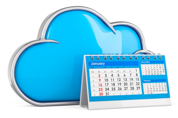 Cloud computing con rendering 3D del calendario da tavolo