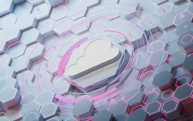 Cloud computing con rendering 3d di materiali poligonali