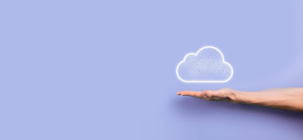 Cloud computing conceptcloud per il trasferimento di datiCloud computing big data center futura infrastruttura digitale ai concept Hosting virtuale simbolico upload downloadSimbolo di hosting virtuale