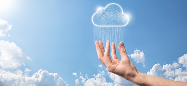 Cloud computing conceptcloud per il trasferimento di datiCloud computing big data center futura infrastruttura digitale ai concept Hosting virtuale simbolico upload downloadSimbolo di hosting virtuale