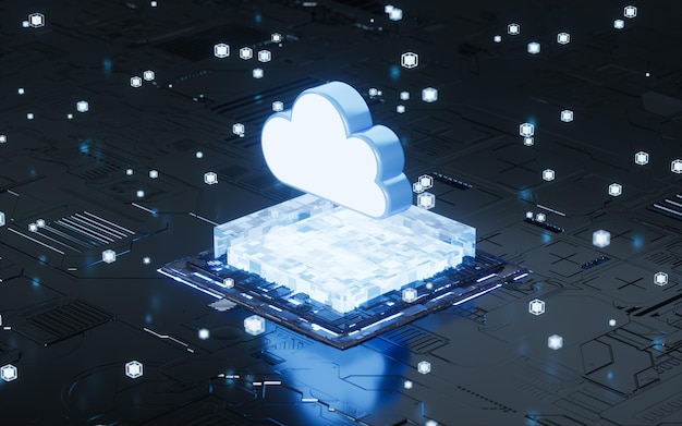 Cloud computing e chip elettronici Tecnologia di cloud computing rendering 3d
