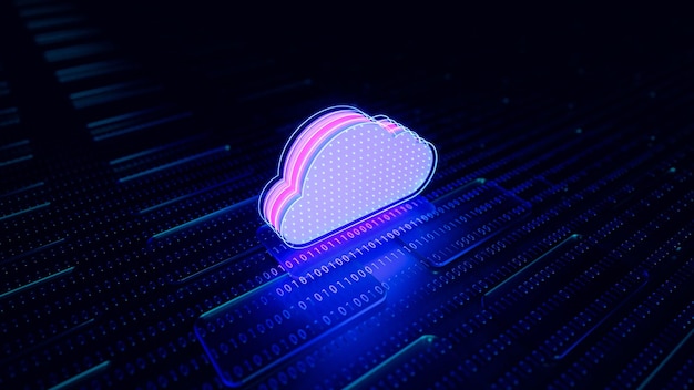 Cloud computing Il concetto di trasferimento e archiviazione dei dati illustrazione 3D