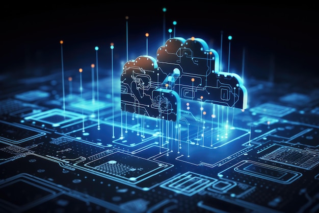 Cloud computing trasferimento di grandi dati su Internet tecnologia digitale futuristica IA generativa