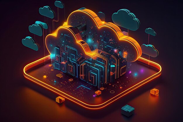 Cloud Compution su Data Server Cloud Technology Database Illustrazione AI generativa