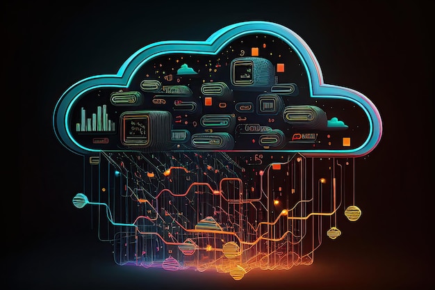 Cloud Compution su Data Server Cloud Technology Database Illustrazione AI generativa
