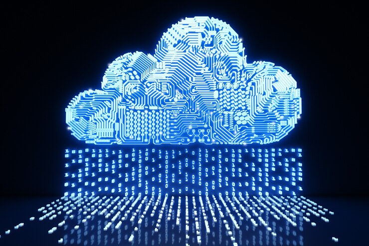 Foto cloud del circuito di rendering 3d per la tecnologia di cloud computing