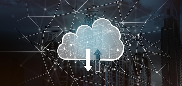 Cloud di rete dalla rete sullo sfondo della città