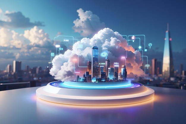 Cloud digitale su Smart City virtuale sul podio Tecnologia IOT