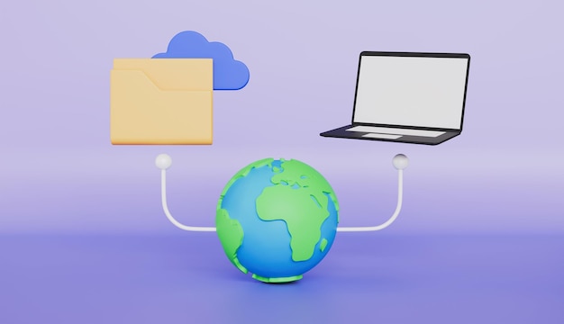 cloud symbol and computer global data sharing online database transfer data information
