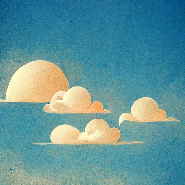 Cloudscape cielo blu con nuvole e sole in stile arte retrò