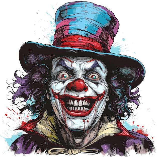 clown pazzo con un cappello rosso e blu