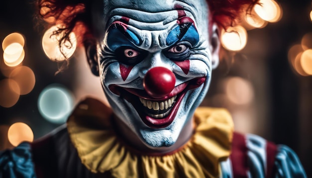 Clown sinistro con un sorriso malvagio