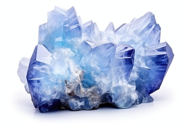 Cluster di cristalli azzurri luccicanti che illuminano lo spazio bianco su uno sfondo chiaro PNG o bianco