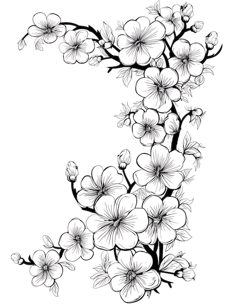 Cnc Laser Cut Sakura Blossom Frame che illustra delicati fiori di ciliegio I tatuaggio a contorno piatto