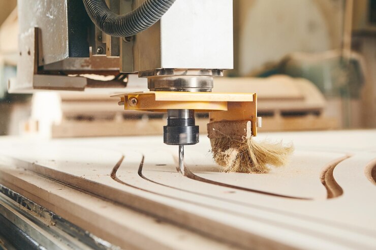 Photo cnc router machine creates a layout of the shelf complex tools with computer numerical control