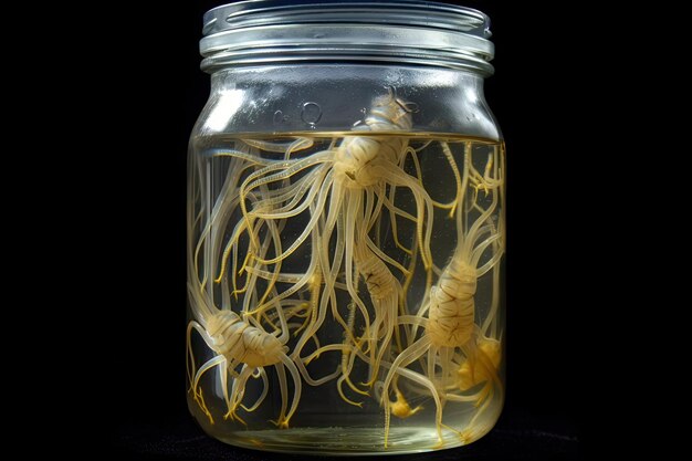 Cnidari in barattolo con vista dei tentacoli e delle cellule pungenti visibili creati con l'IA generativa