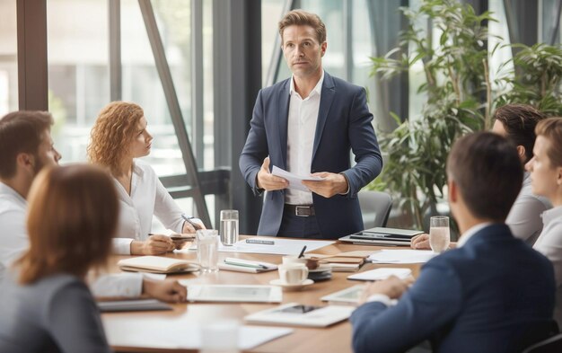 Coach aziendale di sviluppo professionale che guida la discussione su Flipchart