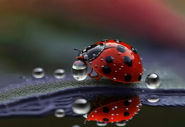 Coccinella che striscia su un congedo di sedano