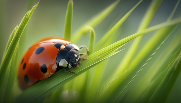 Coccinella su un filo d'erba