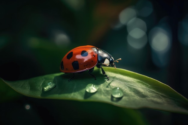 Coccinella su una foglia nel campo