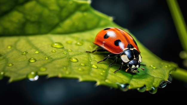 Coccinella su una foglia verde