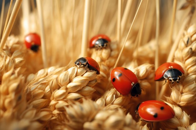 Coccinelle su un campo di grano