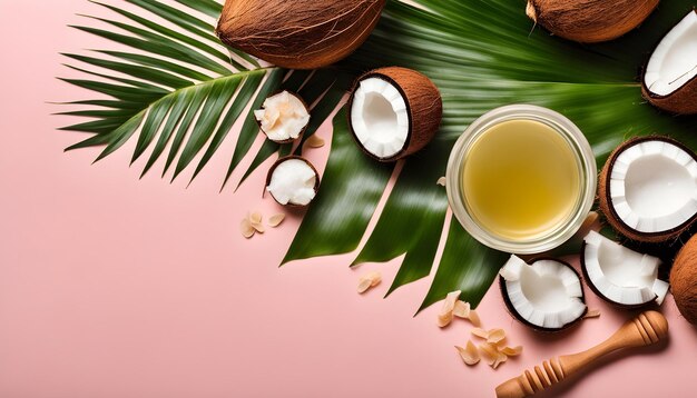 cocco e cocco su un tavolo rosa con cocco e Cocco