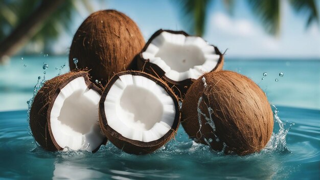 Cocco negli spruzzi di colore dell'acqua