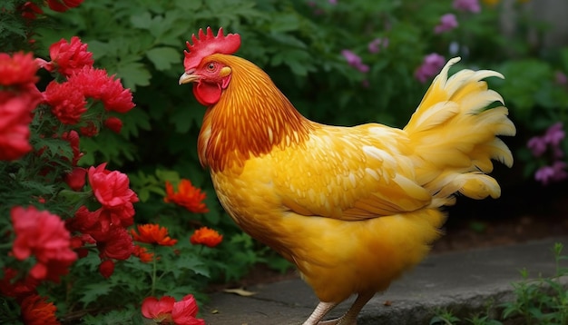 Cockerel in libertà in piedi in prato verde generato da AI