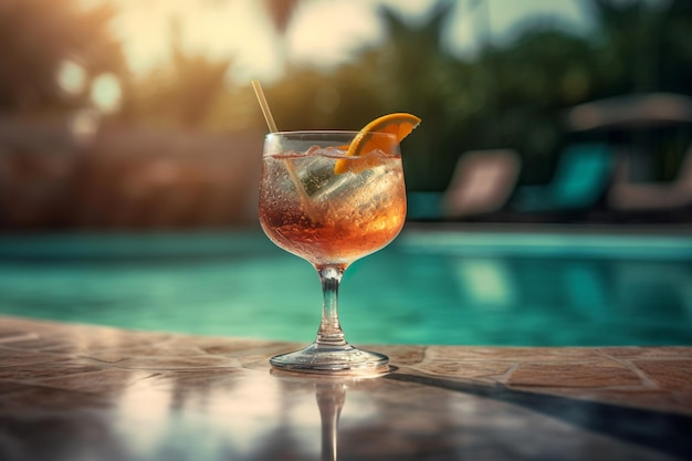 Cocktail ai bordi della piscina di un resort Concetto di vacanza di lusso Generative Ai