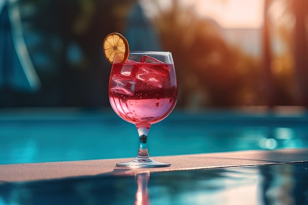 Cocktail ai bordi della piscina di un resort Concetto di vacanza di lusso Generative Ai