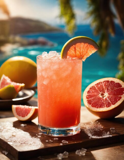 Cocktail alcolico con pompelmo e ghiaccio Focus selettivo ai generativo