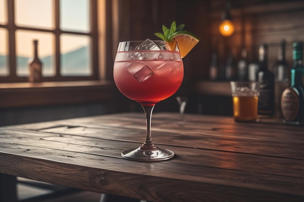 Cocktail alcolico sul tavolo del bar Immagine tonata ai generativi
