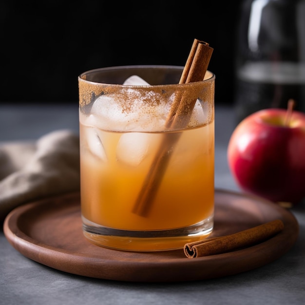 cocktail alla cannella di mela in bicchiere di roccia